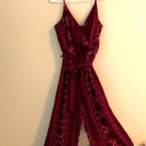 Maroon printed jumper suit